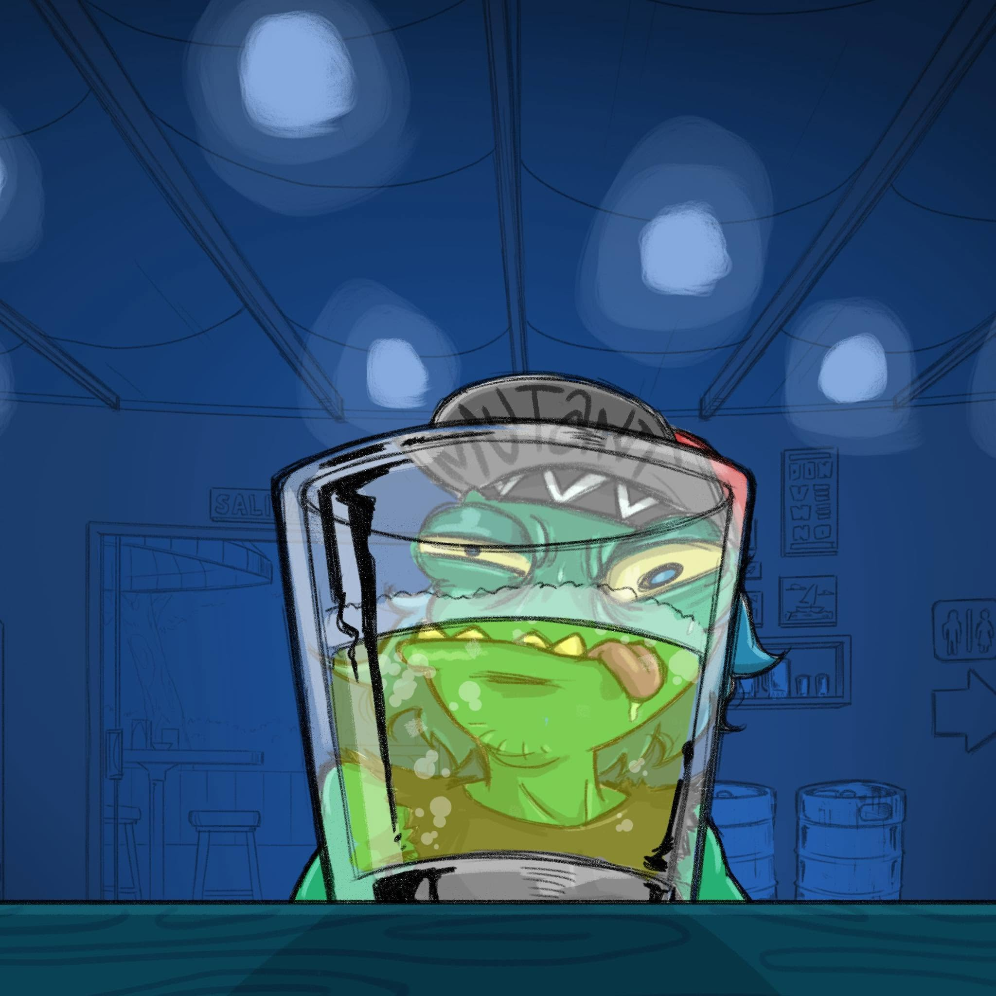 La mascota de Mutant Beans saliendo de un vaso